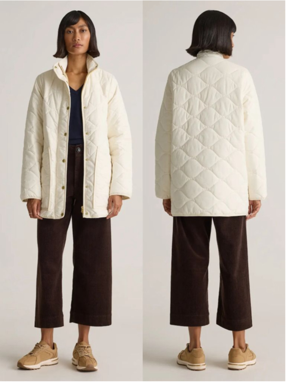 NWOT Women's Quince Cream Quilted Featherless Puffer Jacket Size L Silken White